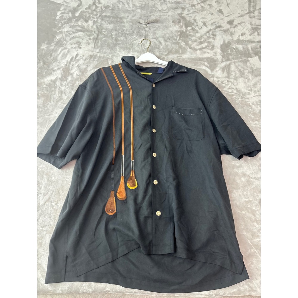 Nat Nast Luxury Originals Mens XLโ Black Embroidered Golf Club Button Down Shirt
